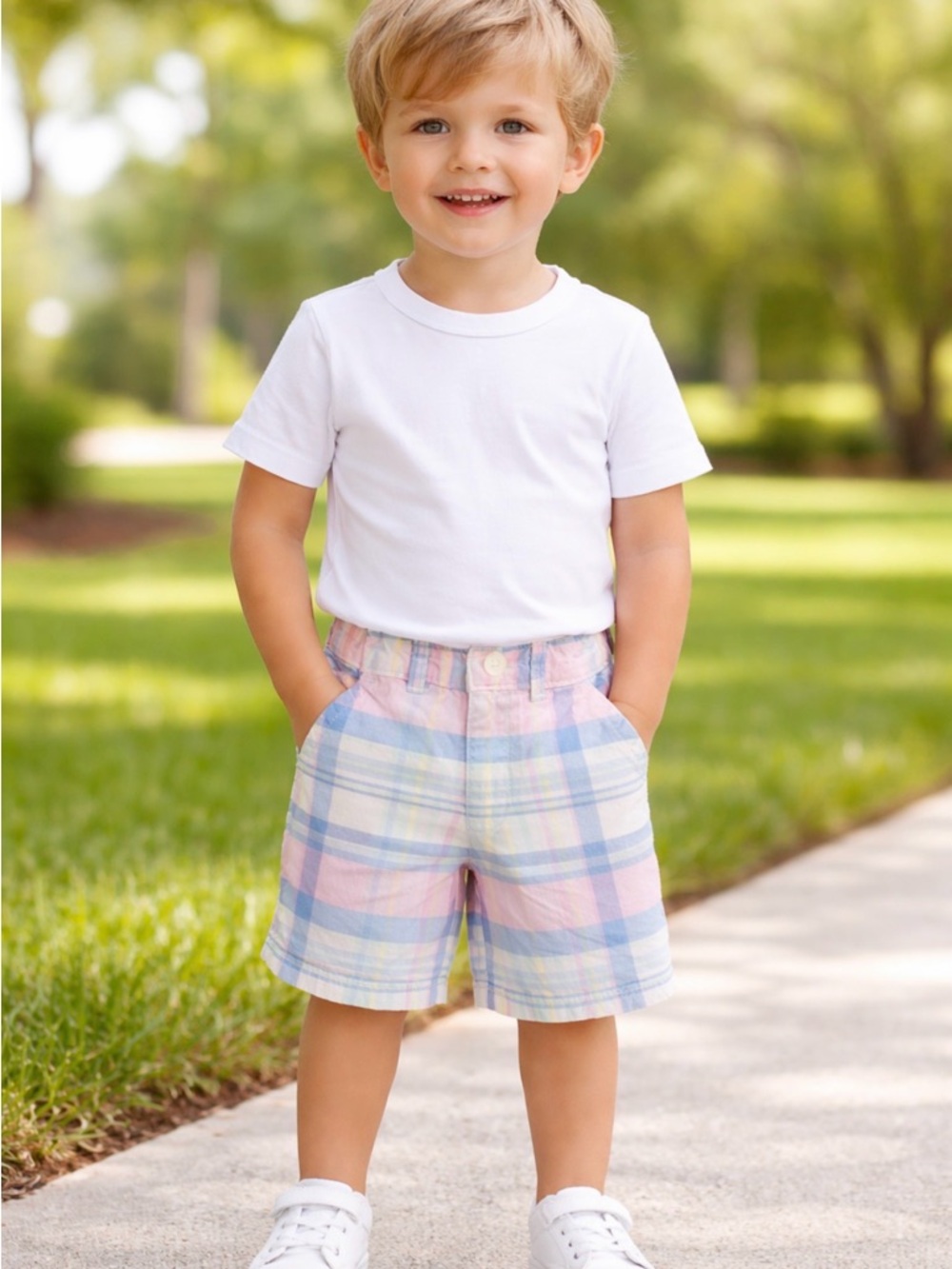 Gymboree Pastel Plaid Cotton Shorts - Pink & Blue